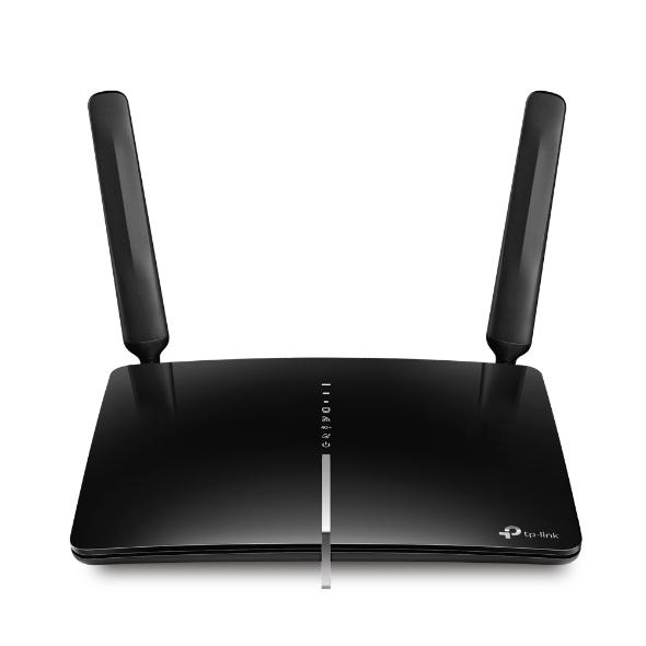 TP-LINK Archer MR600 4G+ Cat6 AC1200 Wireless Dual Band Gigabit Router with detachable antennas and multiple ports.